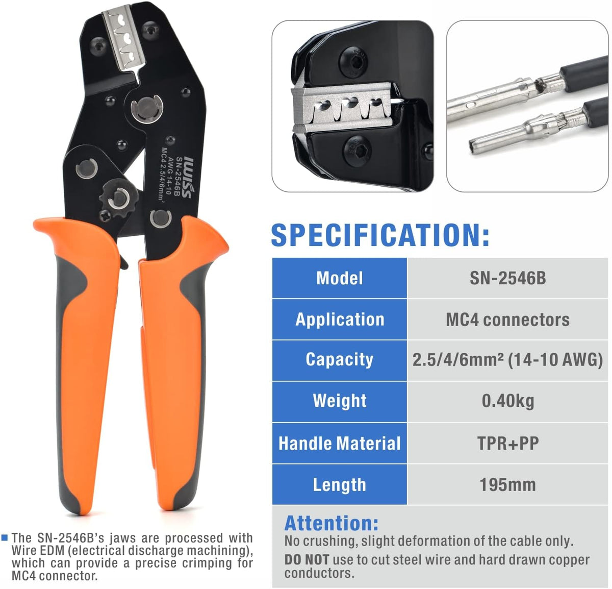 Solar PV Cable Crimping Tool Kit with Stripper, Cutter, Spanner and Connectors U918