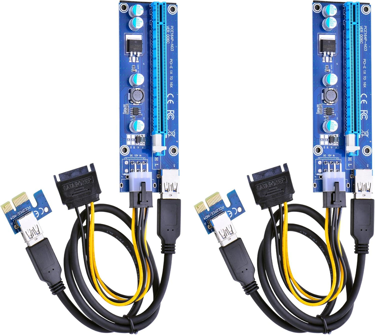 PCI Express 16x to 1x Powered Riser Adapter Card with USB 3.0 Extension Cable and SATA Power Cable 2 Pack G84130