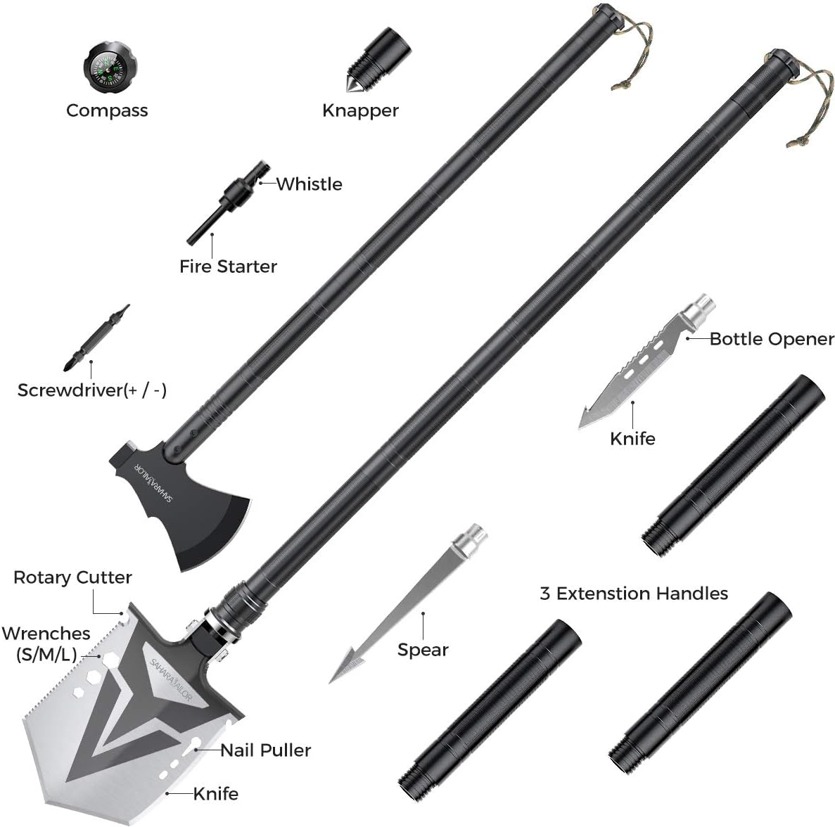 High Carbon Steel Tactical Camping Shovel with Axe S461098
