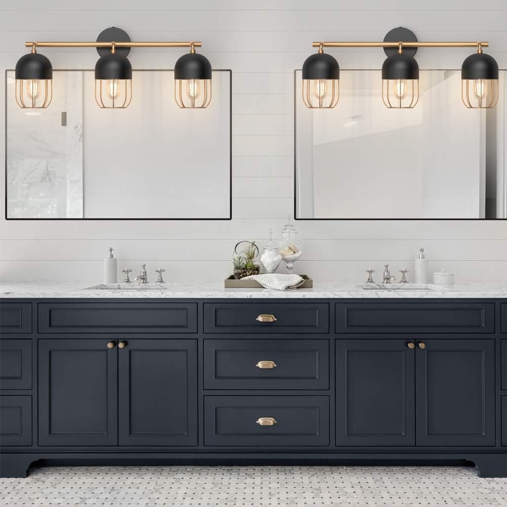 Black and Gold 3-Light Bathroom Vanity Lights C7239