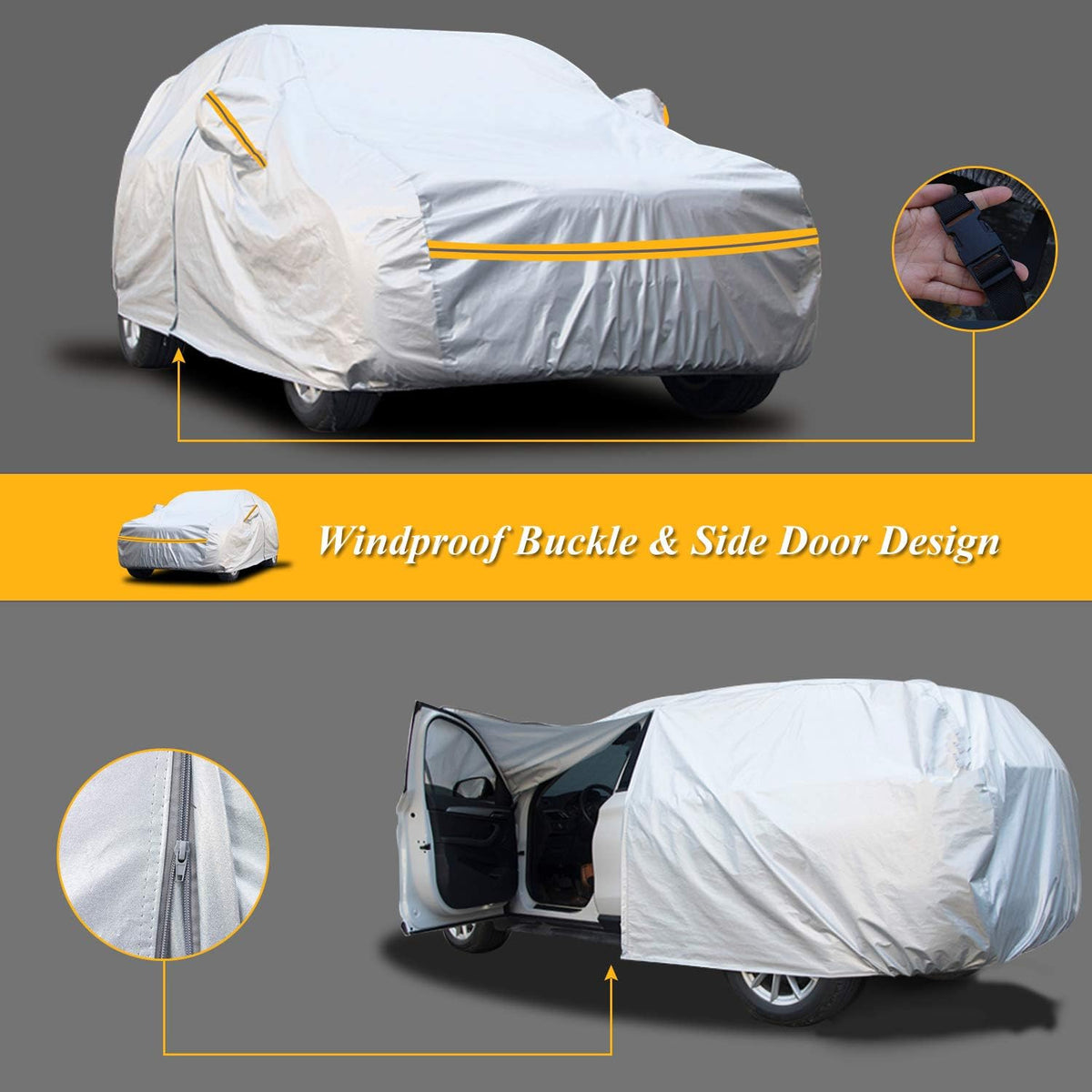 SUV Car Cover Waterproof All Weather 6 Layers with Zipper Cotton Z661