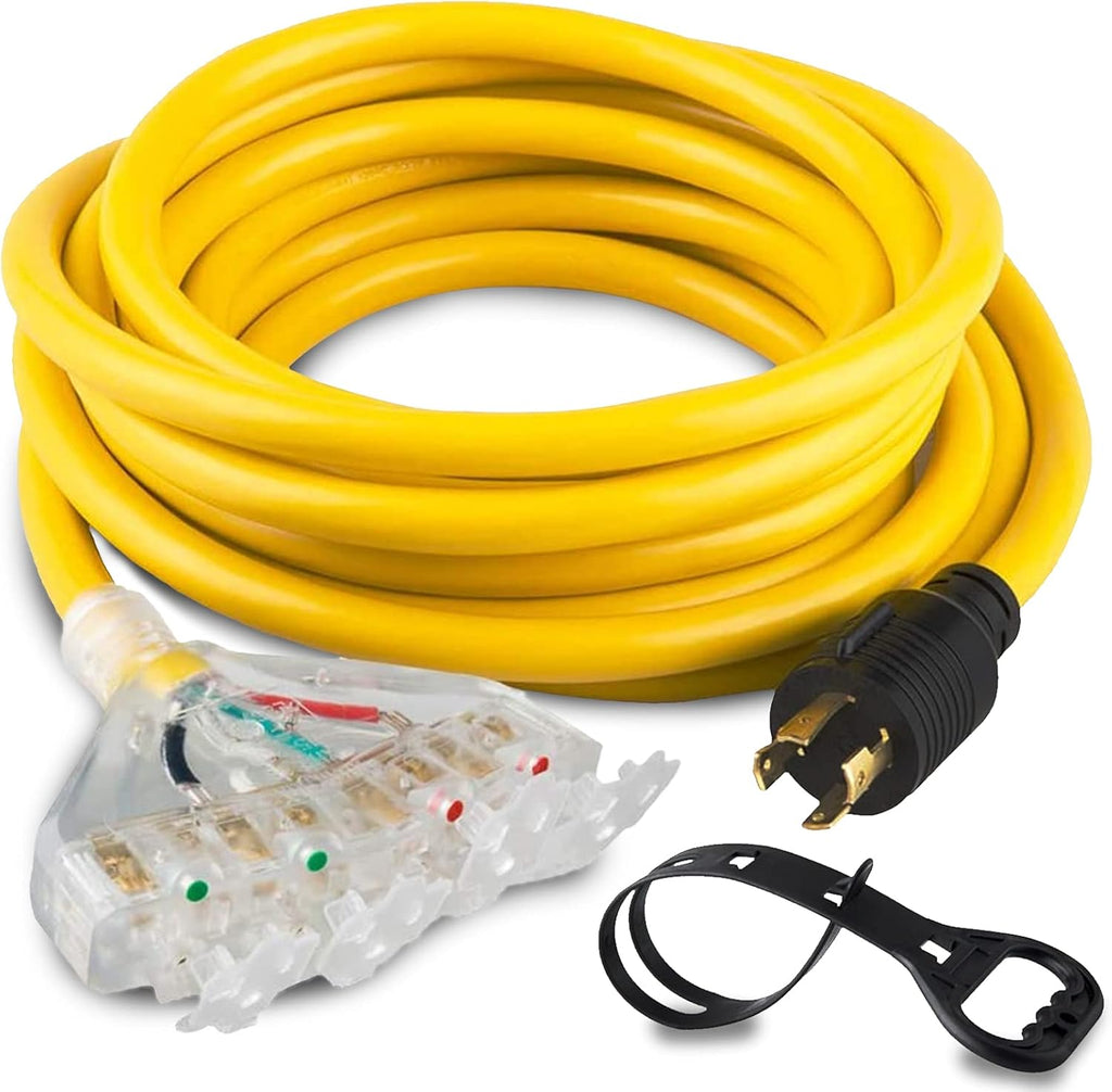 25-Foot 10 Gauge Generator Extension Cord NEMA L14-30P to Four 5-20R T910