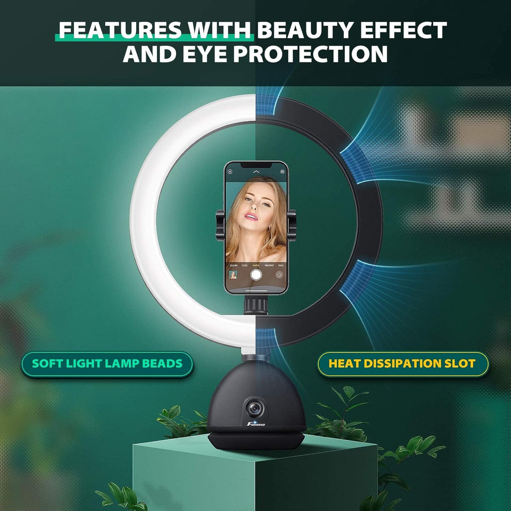 Auto Face Tracking Phone Holder with 10'' Selfie Ring Light and Tripod Stand W3978