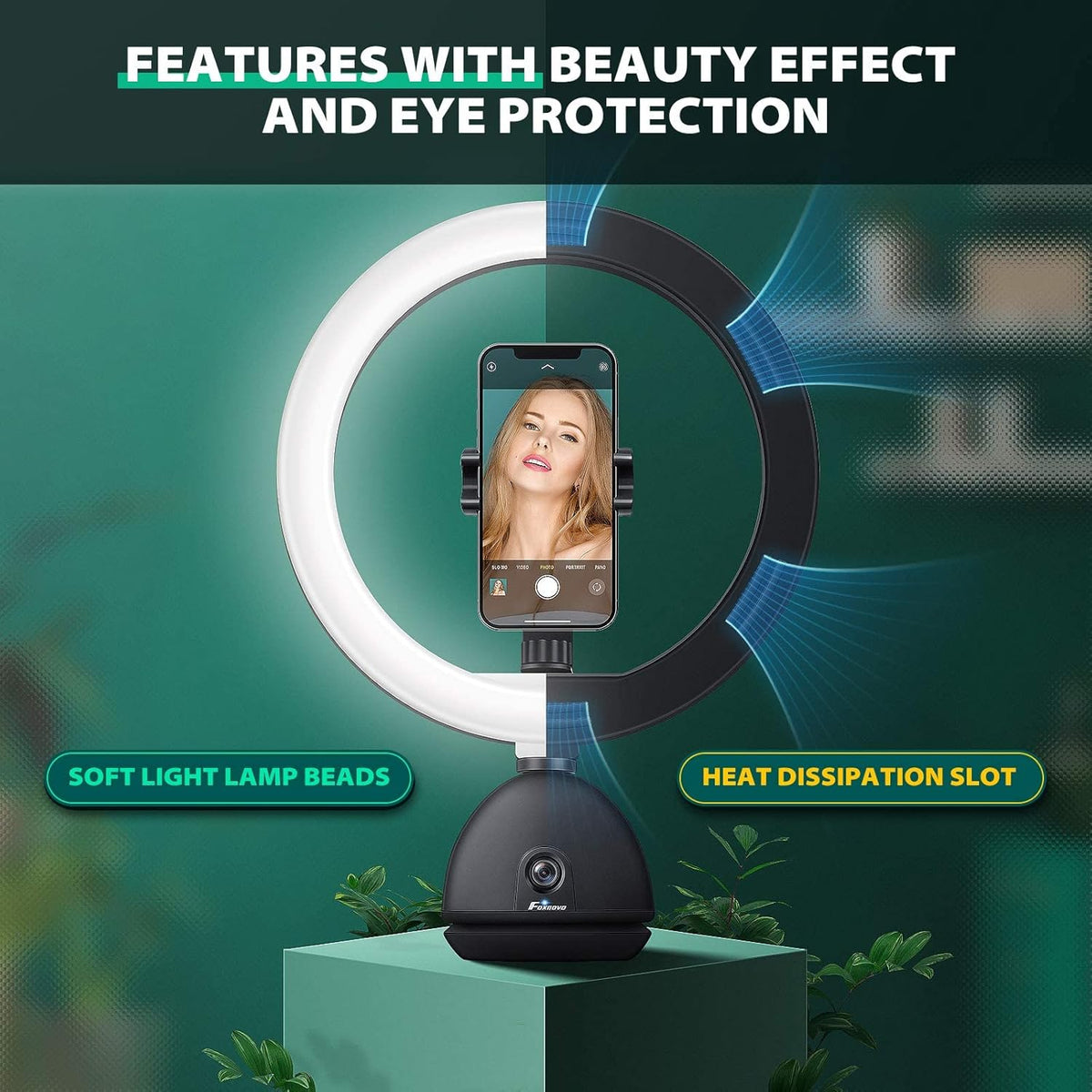 Auto Face Tracking Phone Holder with 10'' Selfie Ring Light and Tripod Stand W3978