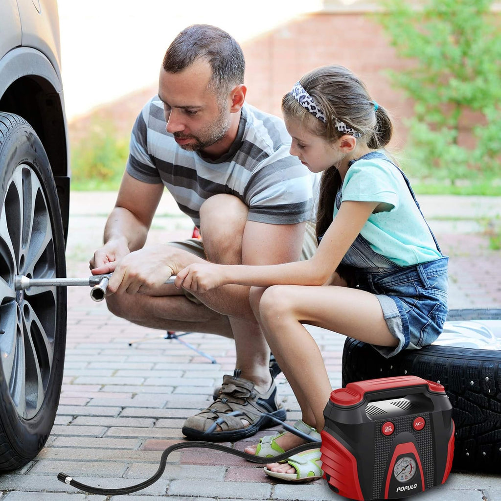 Portable AC/DC Tire Inflator Air Compressor with Pressure Gauge H253