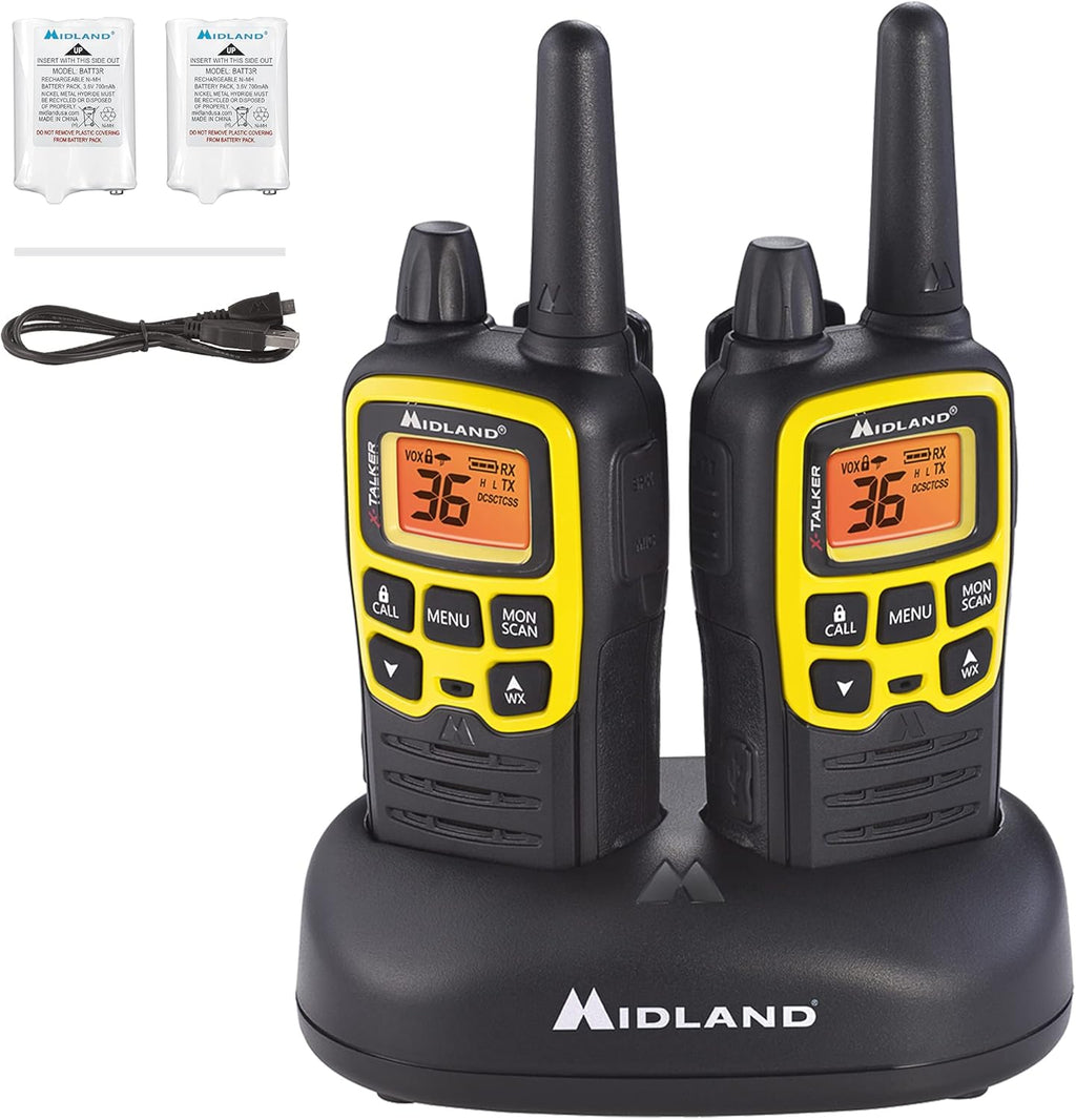 36 Channel FRS Two-Way Radio, 121 Privacy Codes, NOAA Weather Scan + Alert, Black/Yellow, 2-Pack L472