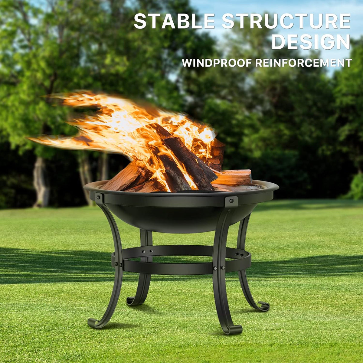 22in Cast Iron Wood Burning Fire Pit with Cooking Grill Q53247