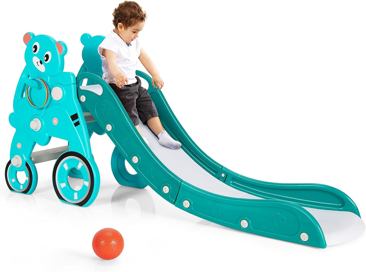 4 in 1 Folding Toddler Slide with Basketball Hoop and Ring Toss Z9594