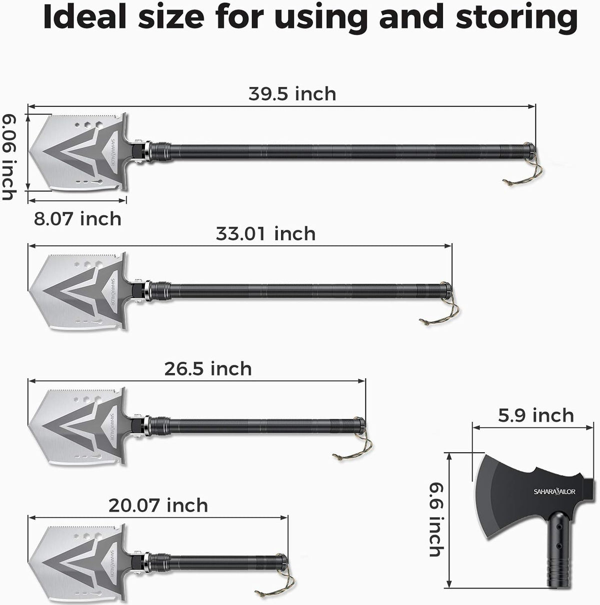High Carbon Steel Tactical Camping Shovel with Axe S461098