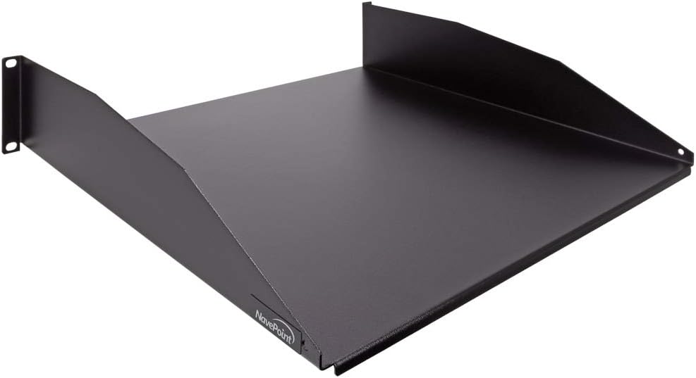 2U 19-Inch Rack Mount Cantilever Server Cabinet Shelf with Lip 16-Inches Deep Black R253