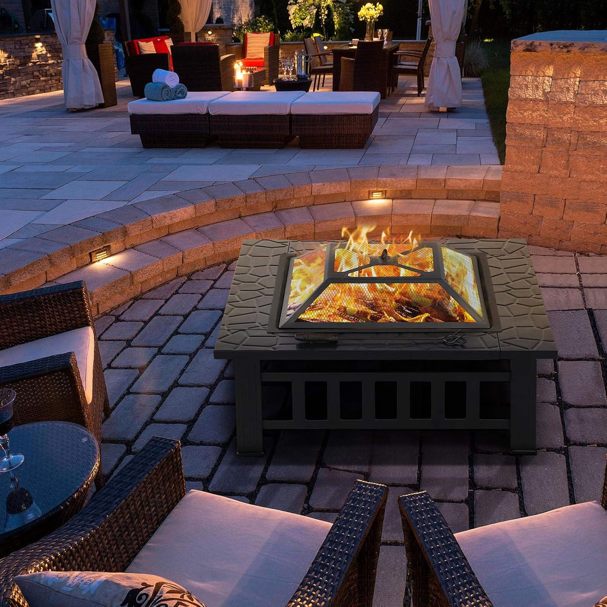 32in Square Metal Fire Pit Table P50519
