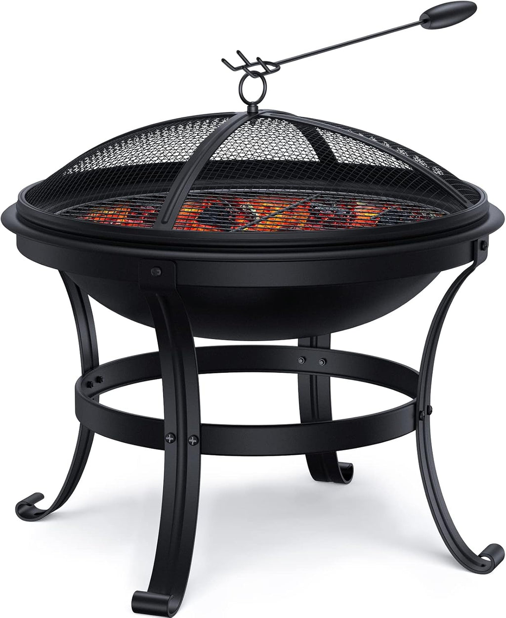 22in Cast Iron Wood Burning Fire Pit with Cooking Grill Q53247