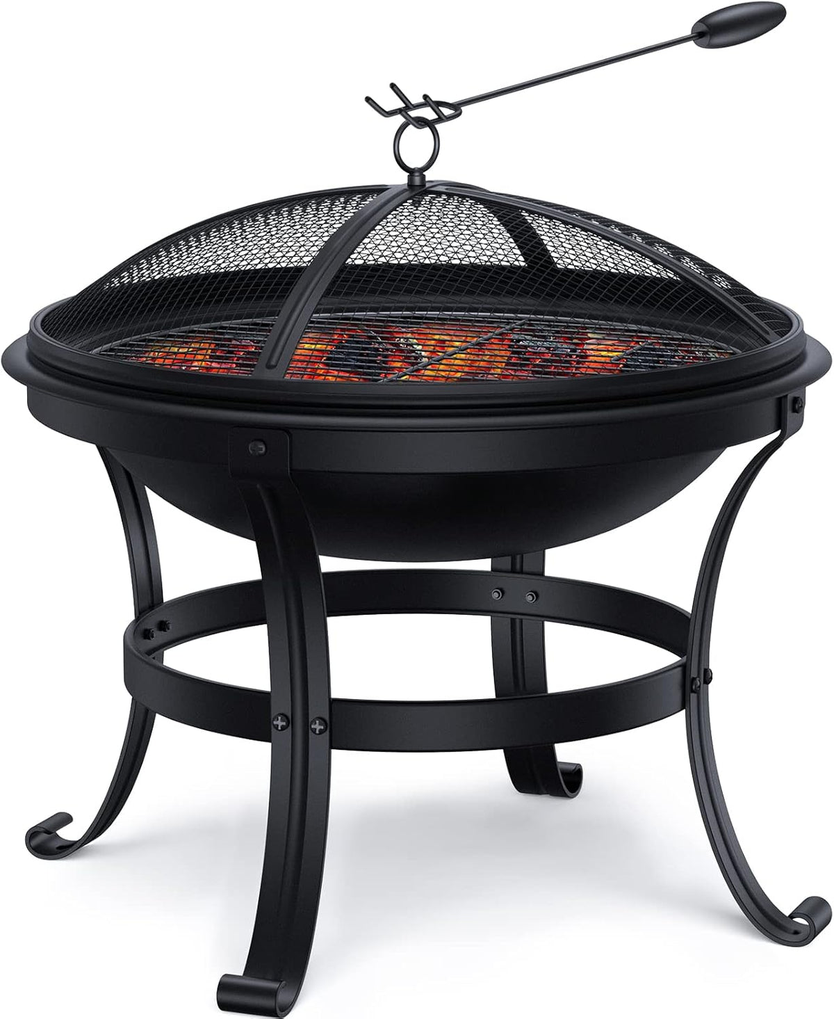 22in Cast Iron Wood Burning Fire Pit with Cooking Grill Q53247