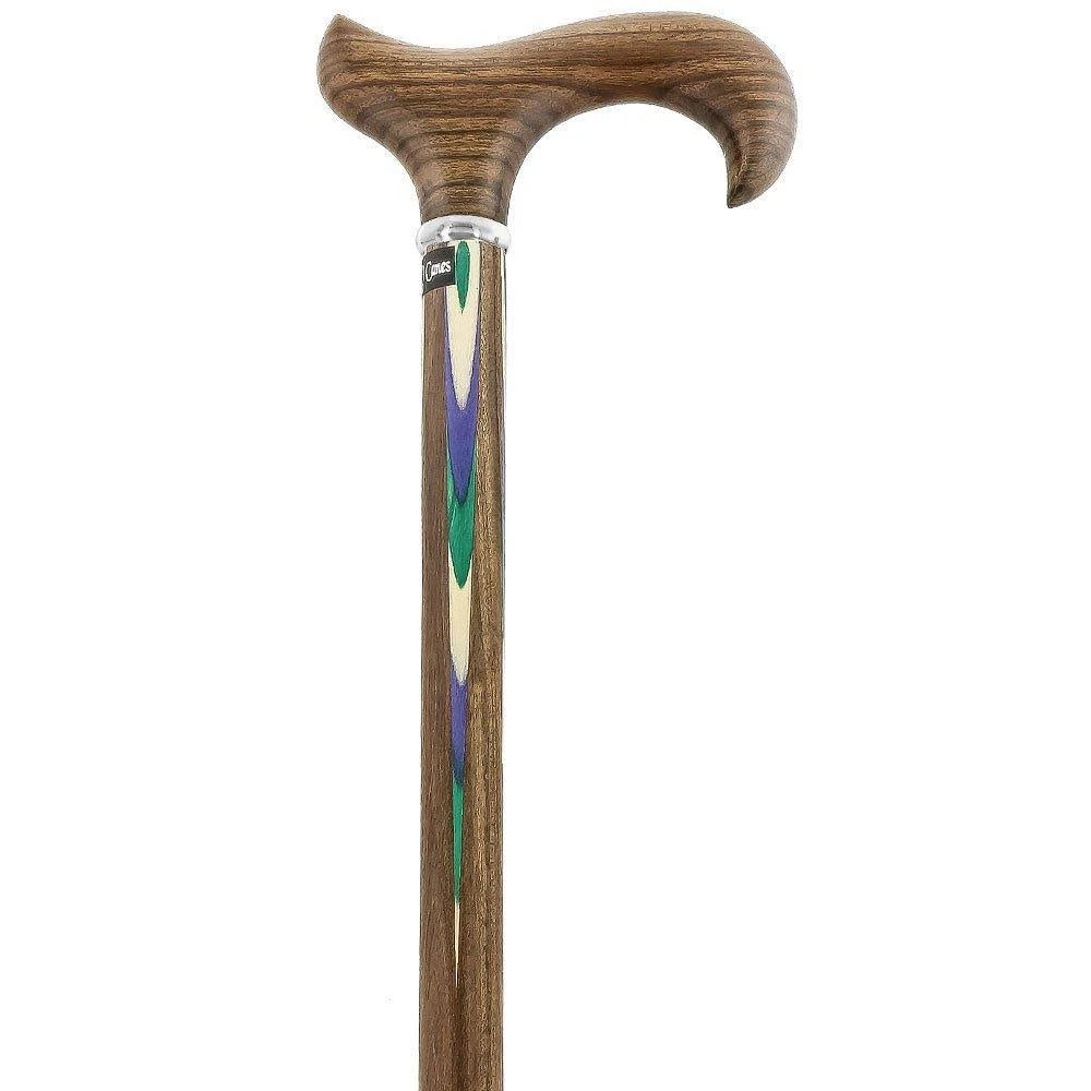 Green Blue Inlaid Derby Walking Cane with Ovangkol Shaft Z4832