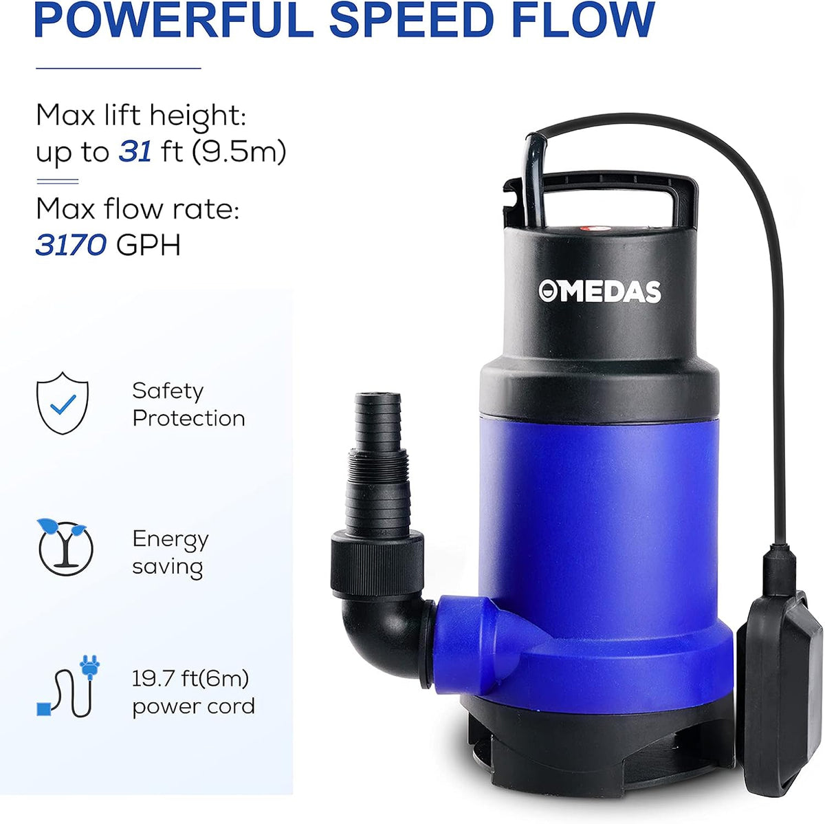 Electric 3 in 1 Submersible Pump 3/4HP 500W 3302GPH with Float Switch C778