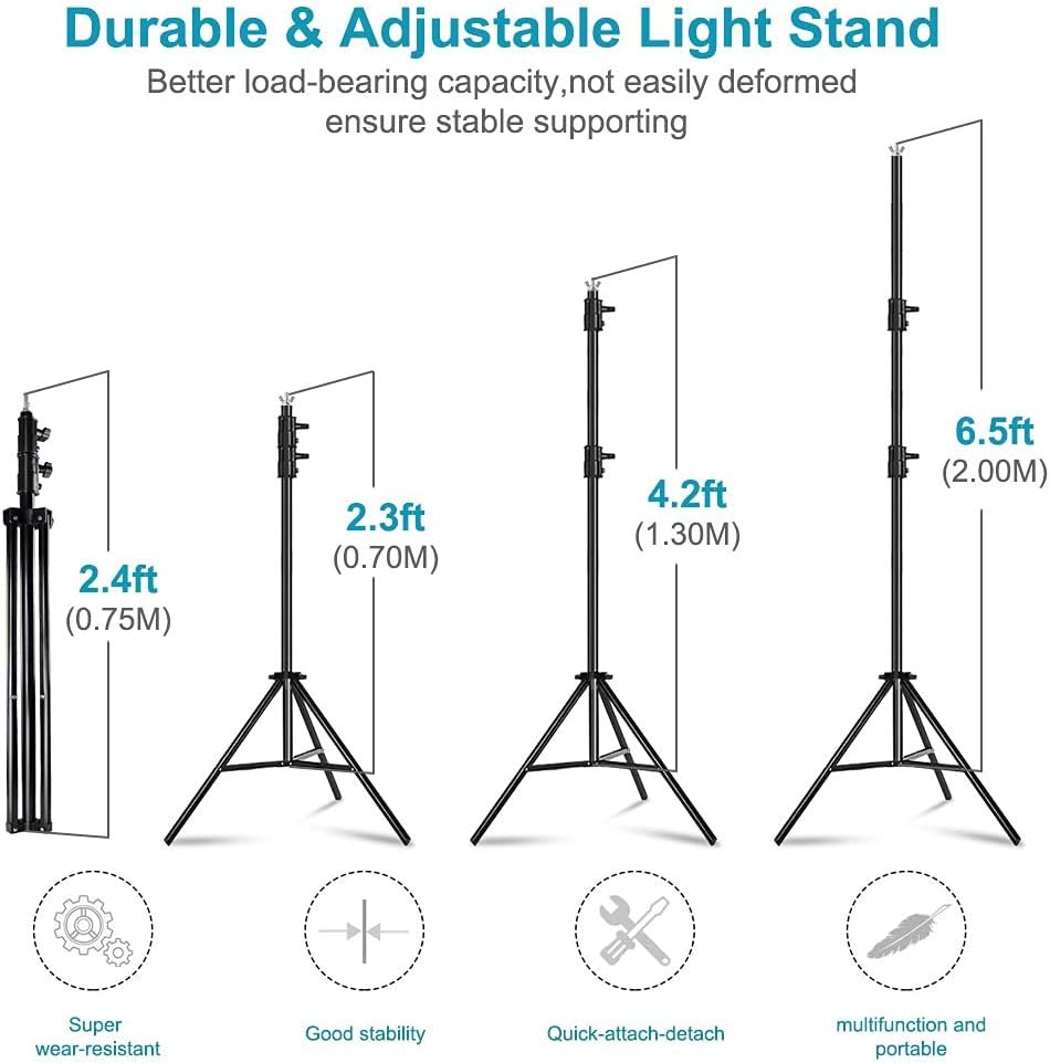 Photo Video Studio Backdrop Stand with 8 Spring & 4 Clips, 6.5ft x 10ft Adjustable Muslin Background Support System Kit with Sand Bag, Carry Bag B577975