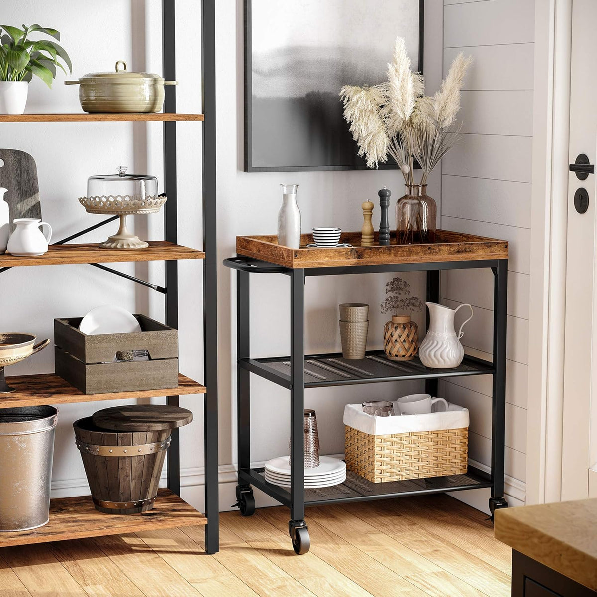 Bar Cart with Casters and Mesh Shelves Q314