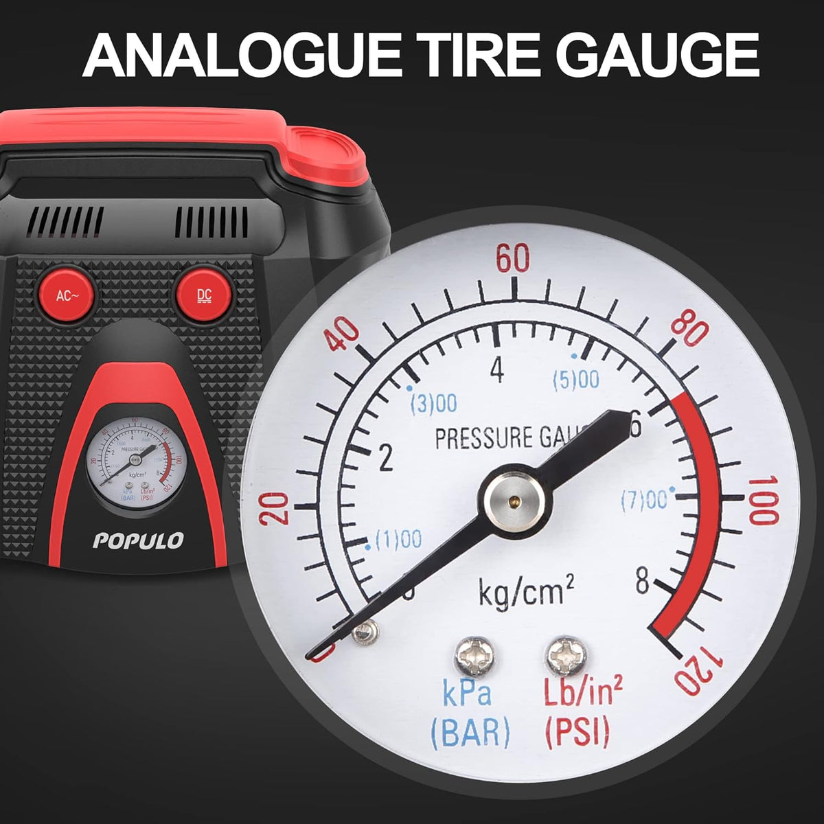 Portable AC/DC Tire Inflator Air Compressor with Pressure Gauge H253