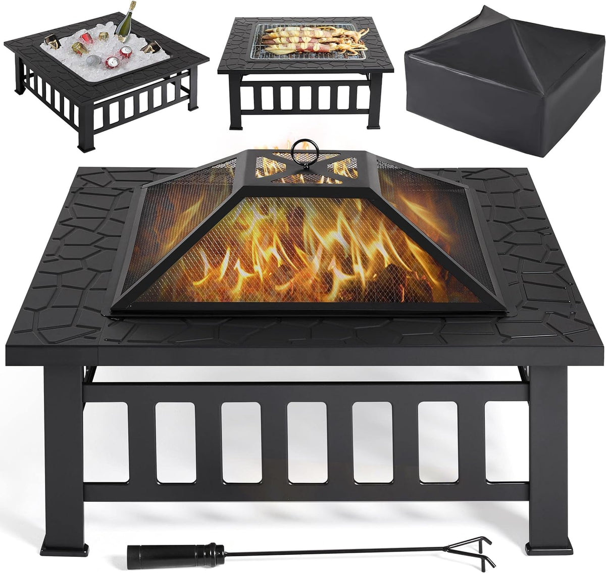 32in Square Metal Fire Pit Table P50519
