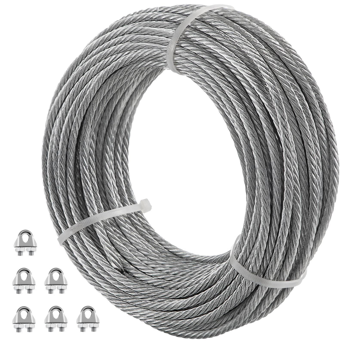 Galvanized Steel Cable 3/16'' 249ft 7x19 with Cable Clamps H5437