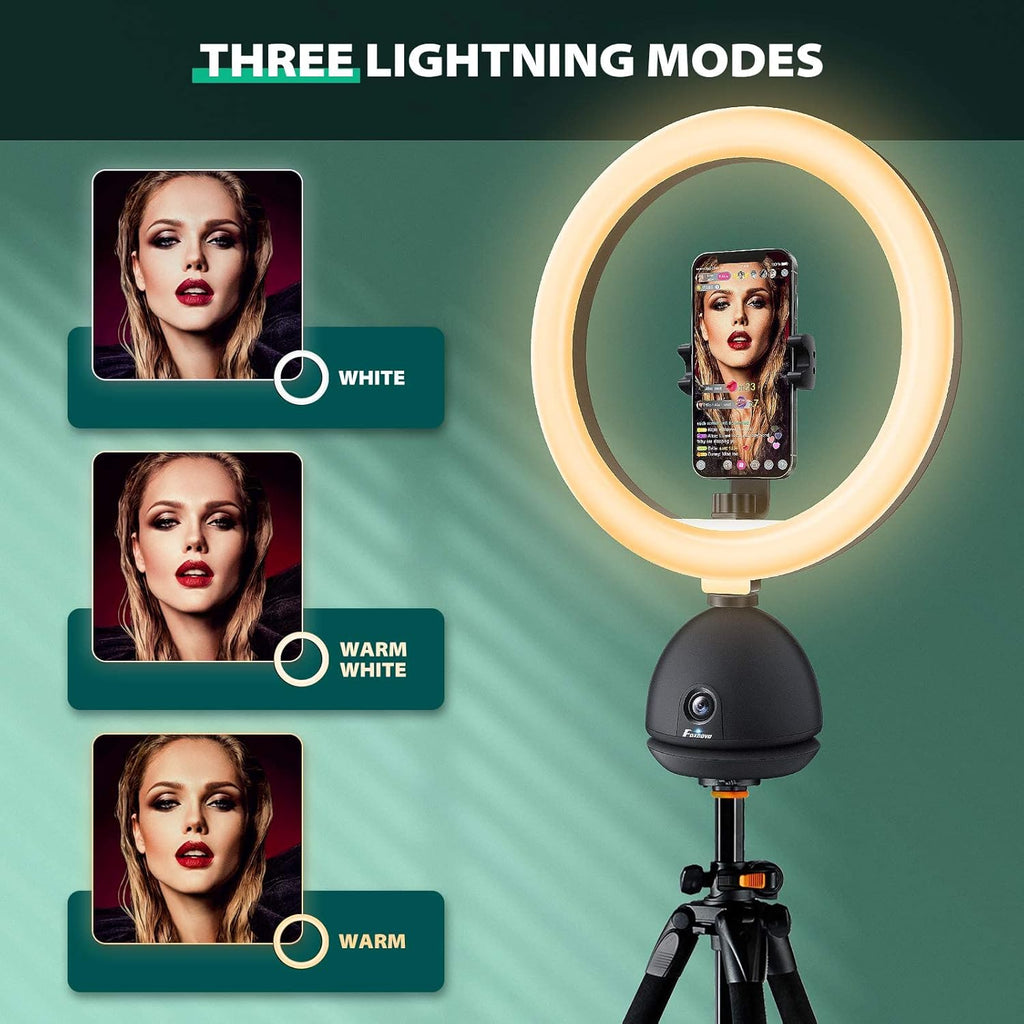 Auto Face Tracking Phone Holder with 10'' Selfie Ring Light and Tripod Stand W3978