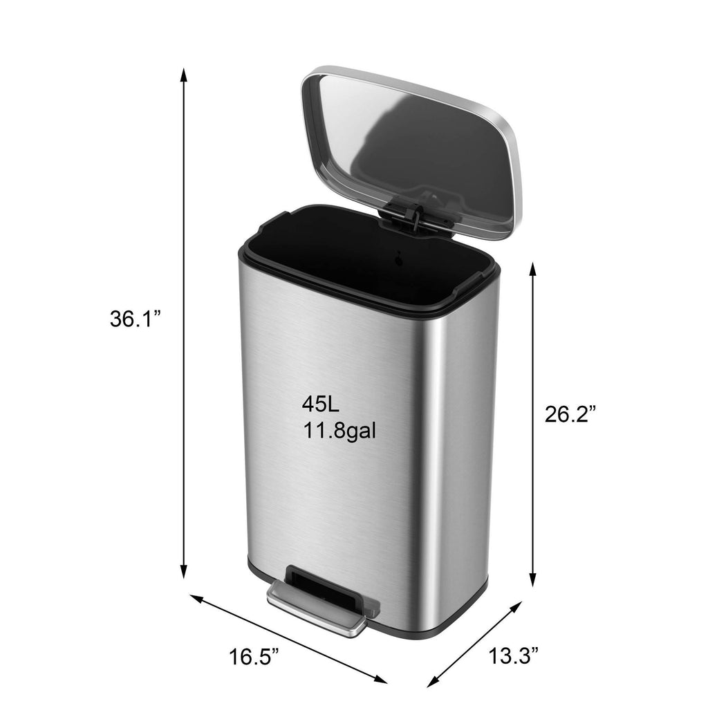45L Rectangular Step Trash Can Silver X11506
