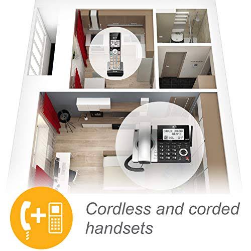 Expandable Corded/Cordless Phone with Smart Call Blocker, Silver/Black with 3 Handsets A310420