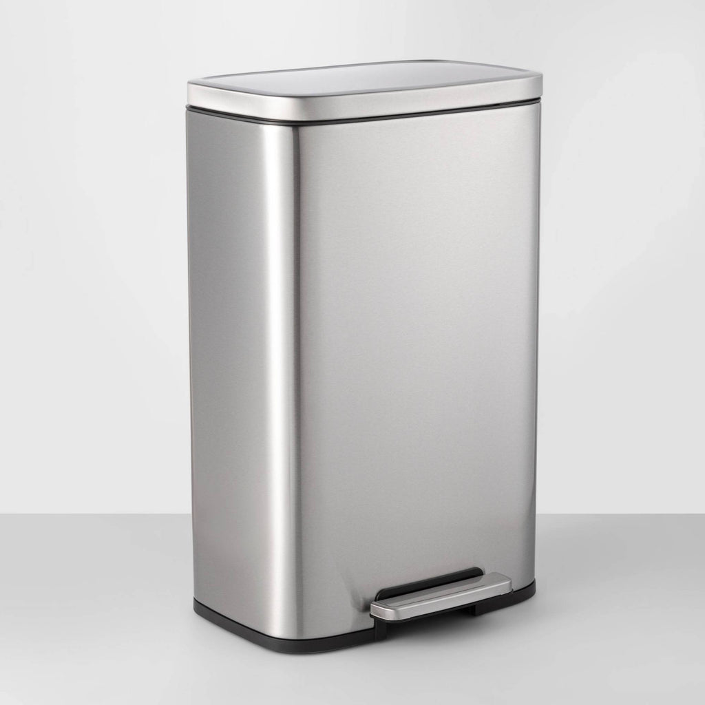 45L Rectangular Step Trash Can Silver X11506