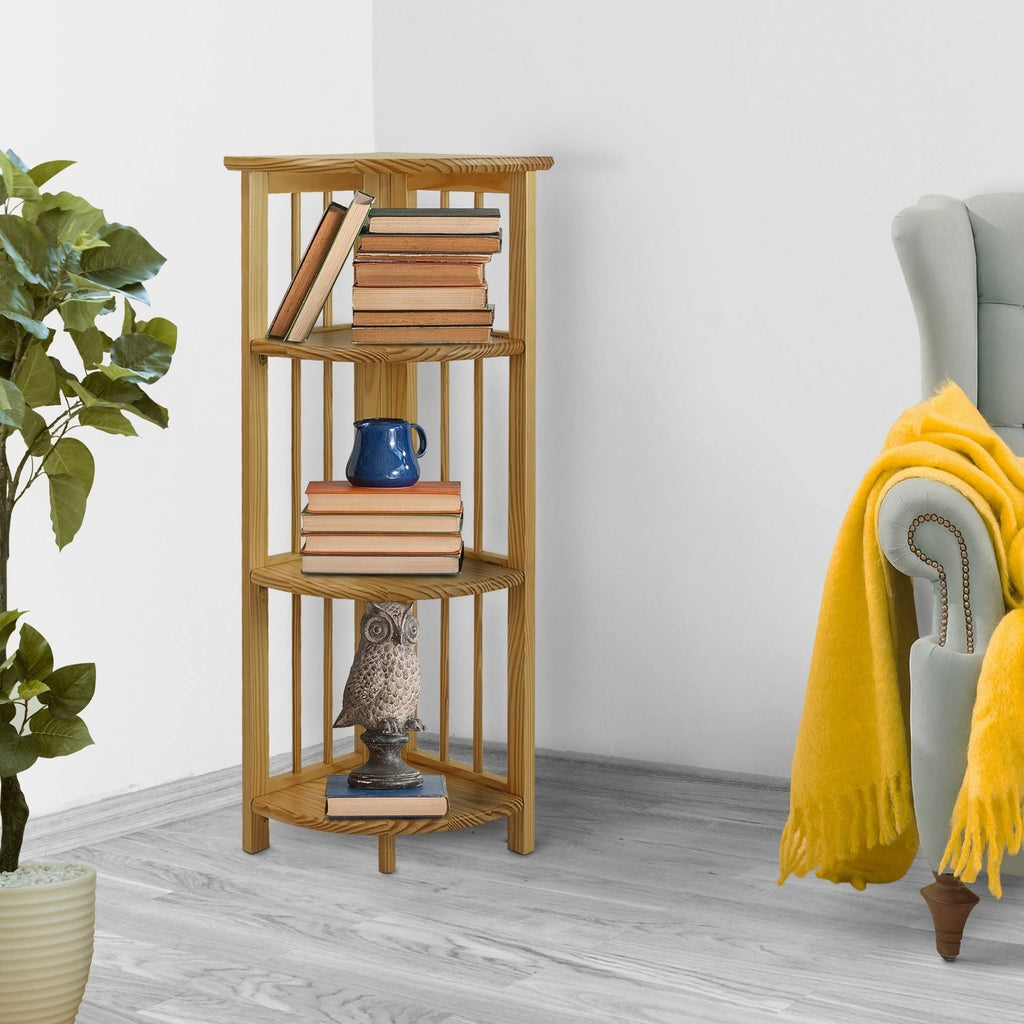 Black 4-Shelf Corner Folding Bookcase H875597