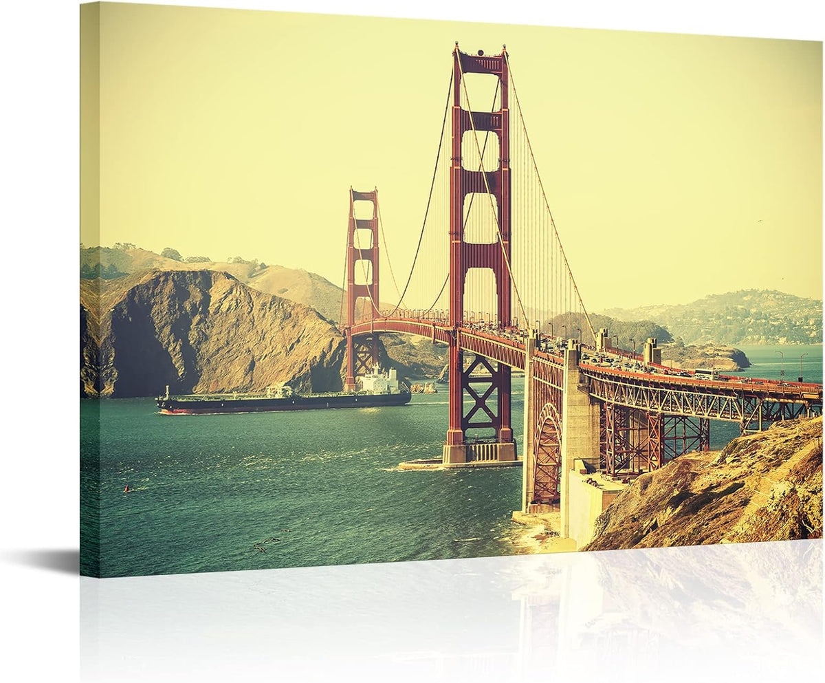 Golden Gate Bridge Canvas Wall Art Cityscape at Sunset V469216