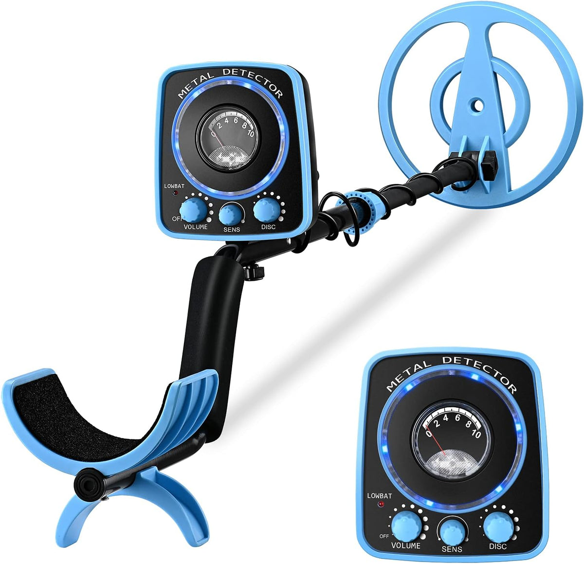 Metal Detector with LED Flash Indicators, Adjustable Waterproof, Folding Shovel & Carrying Bag Z7183