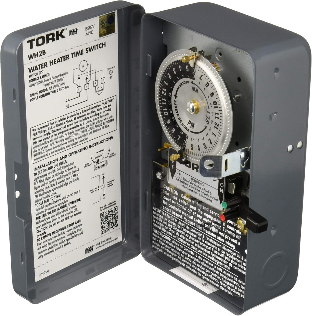 Mechanical Water Heater Time Switch, 24-Hour, 208/250V, 40A, Gray V685960