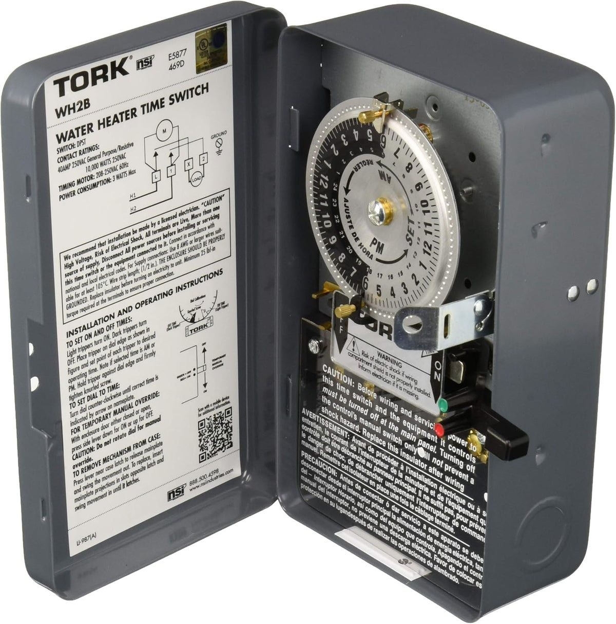 Mechanical Water Heater Time Switch, 24-Hour, 208/250V, 40A, Gray V685960