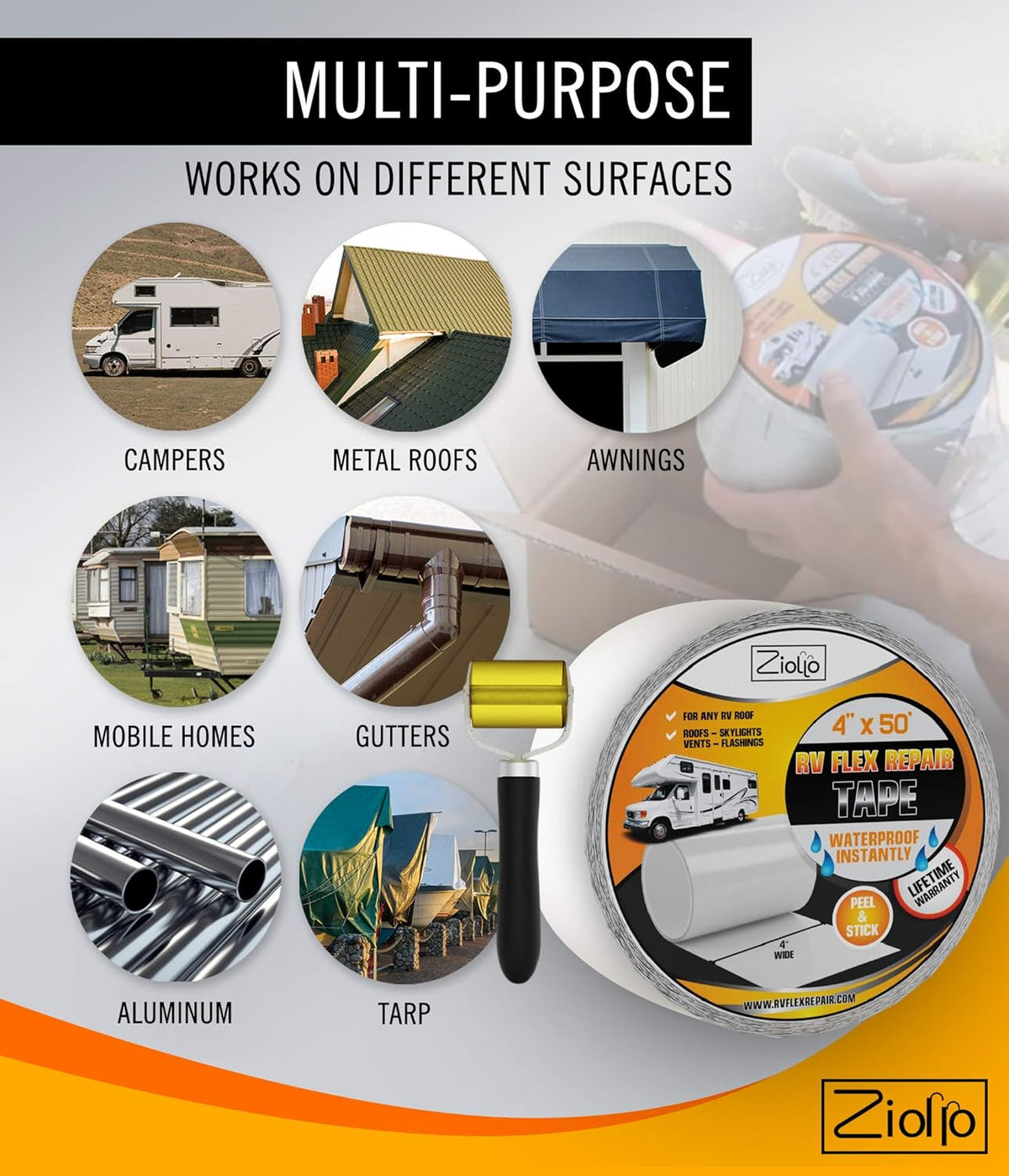 White 4-inch x 50 Foot Roll RV Flex Repair Tape Q521