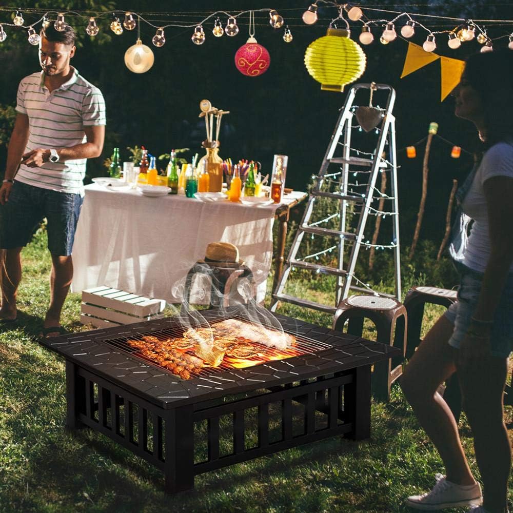 32in Square Metal Fire Pit Table P50519
