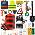 118 Pieces Car Emergency Kit with Jumper Cables and Air Compressor F87739