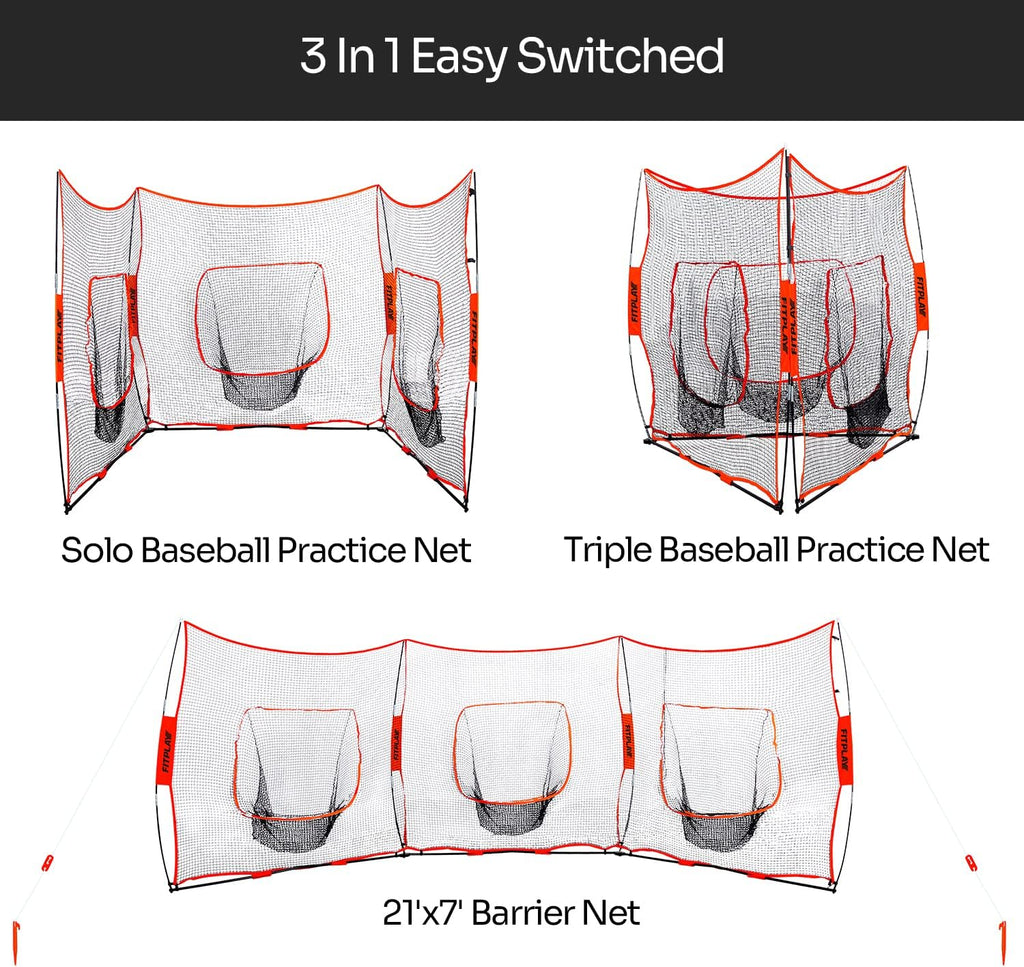 3 in 1 Baseball Softball Practice Net 7' x 7' B5301