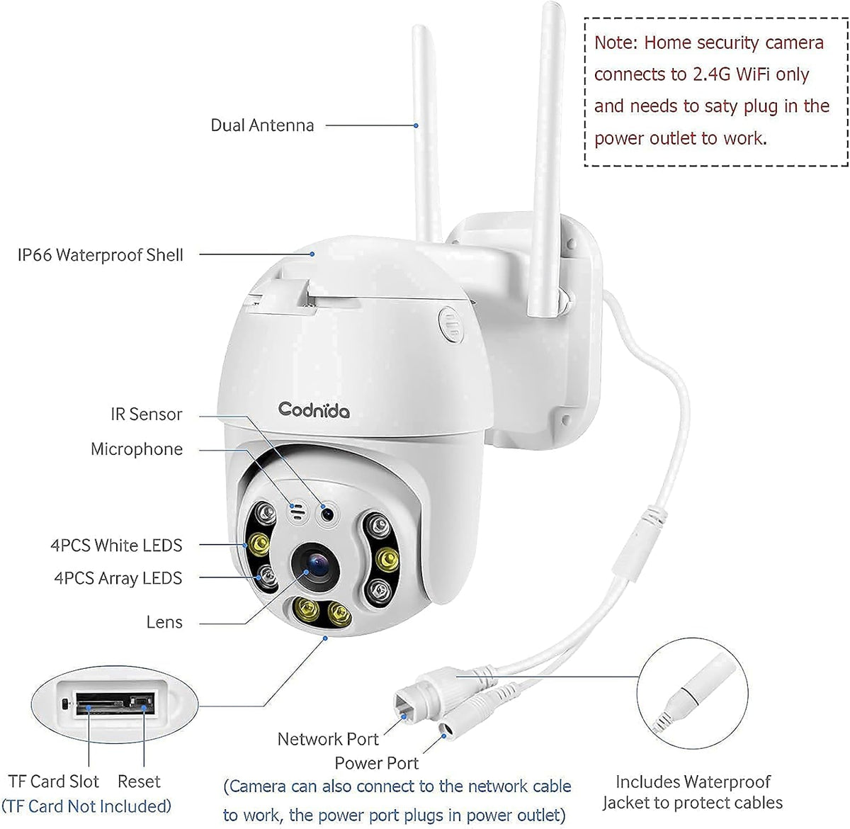 Outdoor Pan Tilt Wireless WiFi Security Camera 1080P PTZ Dome B4623