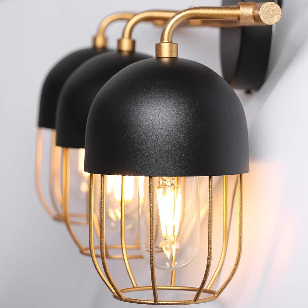 Black and Gold 3-Light Bathroom Vanity Lights C7239