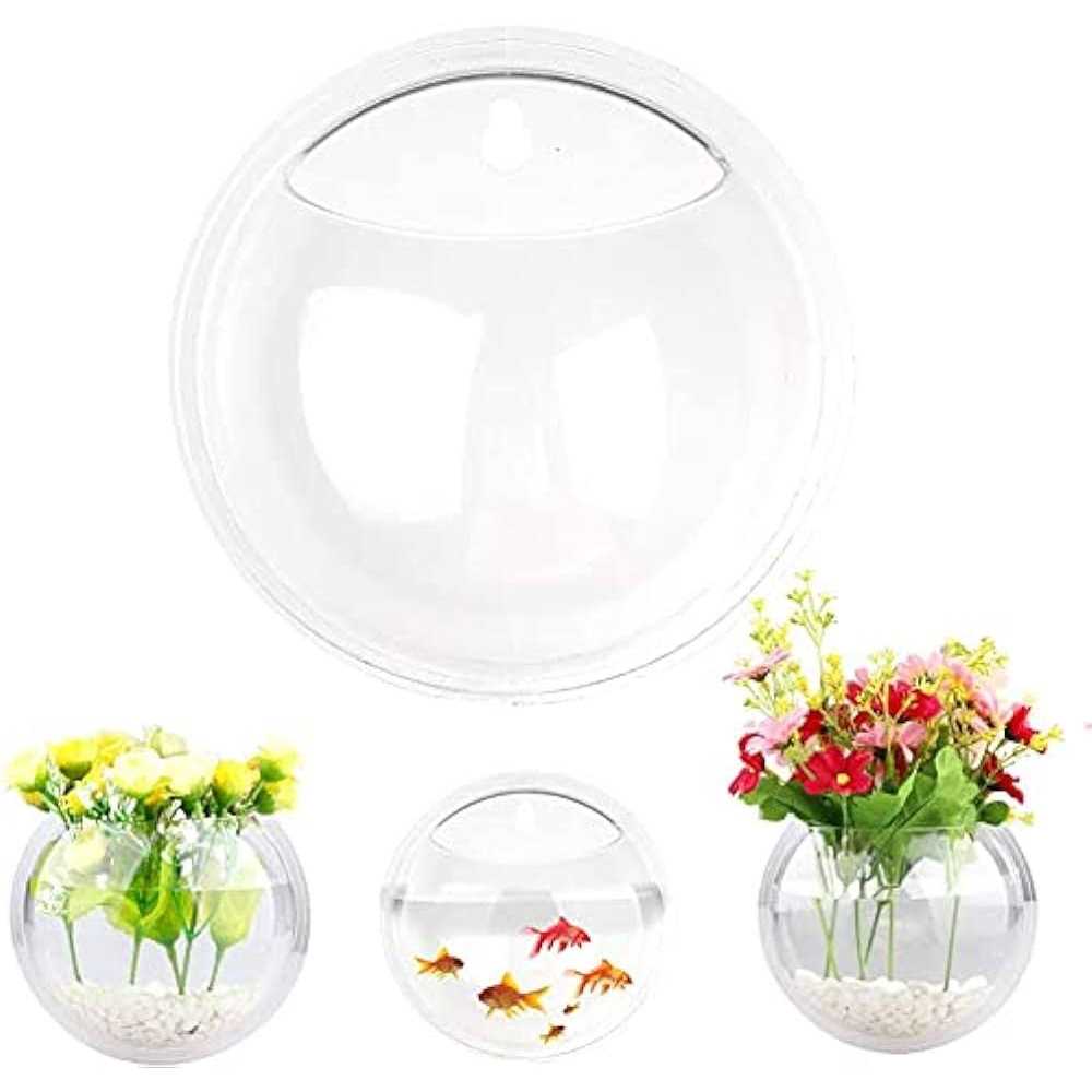 5.9” Wall Mounted Clear Acrylic Round Fish Tank Vase E1986