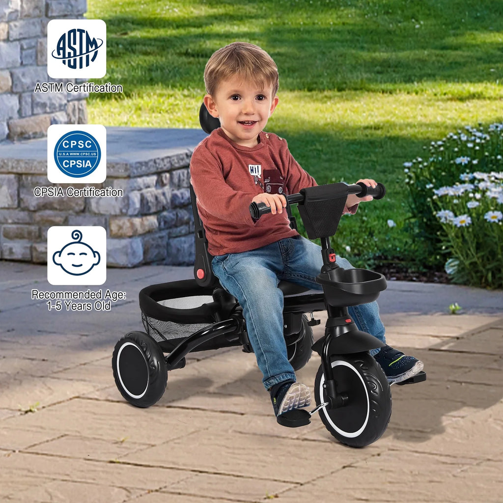Folding Toddler Tricycle with Adjustable Canopy and Storage M59371