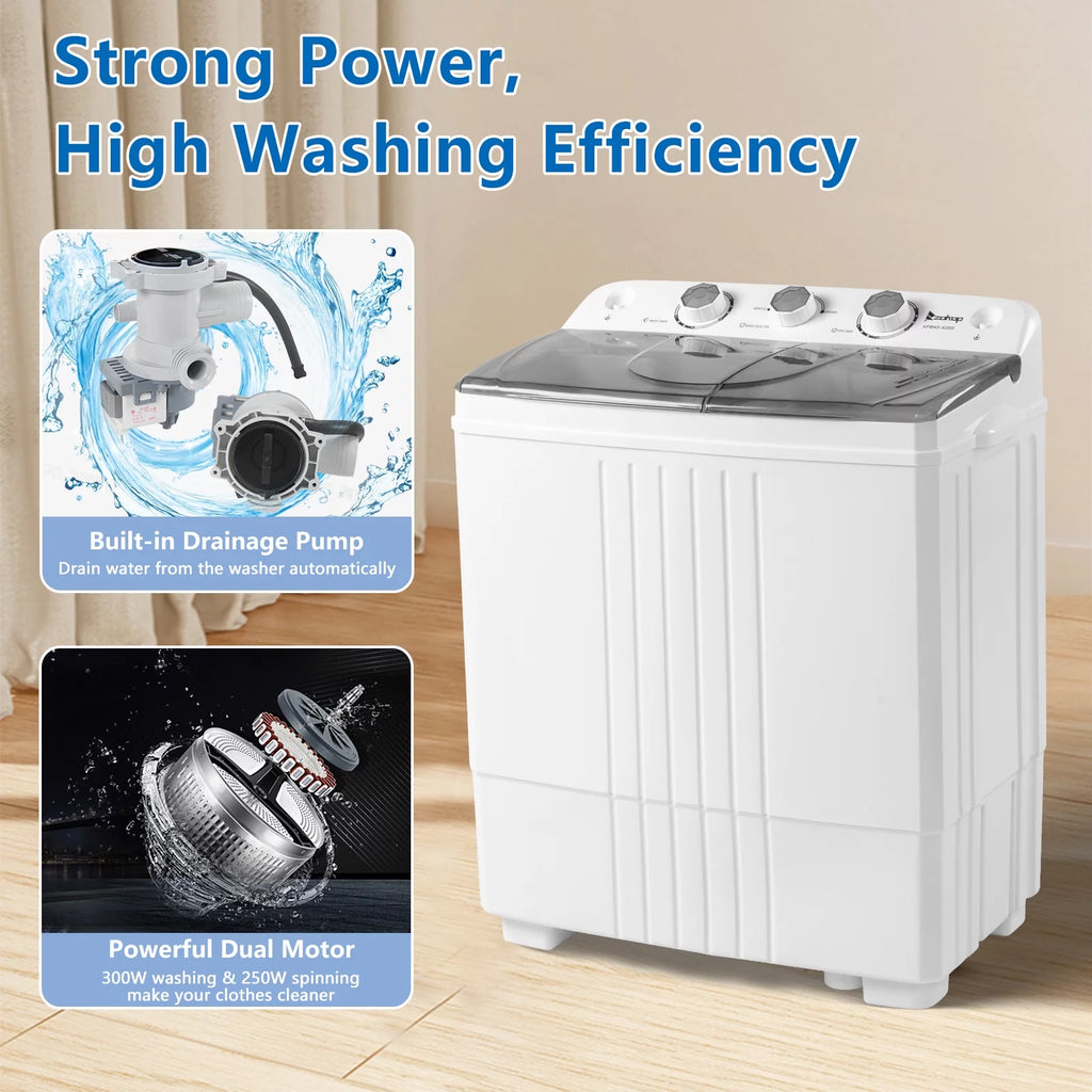20LBS Portable Compact Twin Tub Washing Machine Washer Dryer, Gray J94247