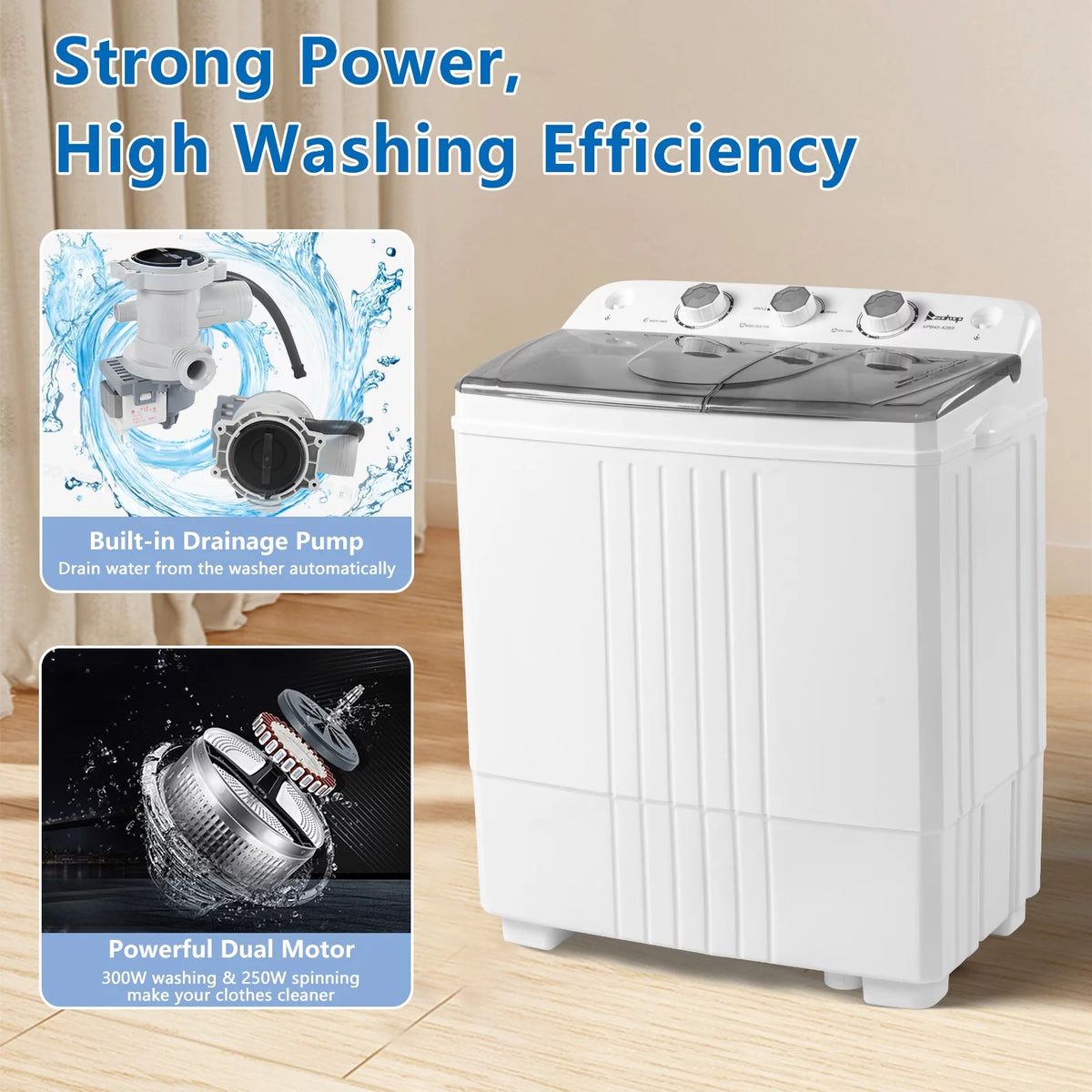 20LBS Portable Compact Twin Tub Washing Machine Washer Dryer, Gray J94247