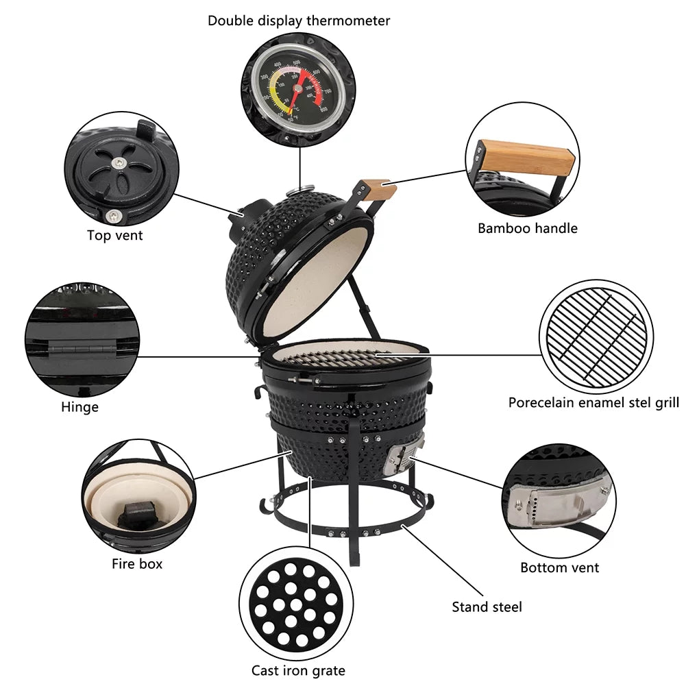 13in Black Ceramic Charcoal Kamado Grill Q2111