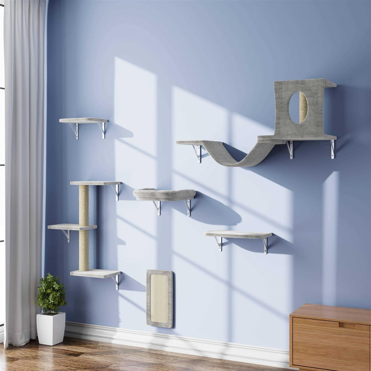 6 Pcs Wall-Mounted Cat Shelves M703470