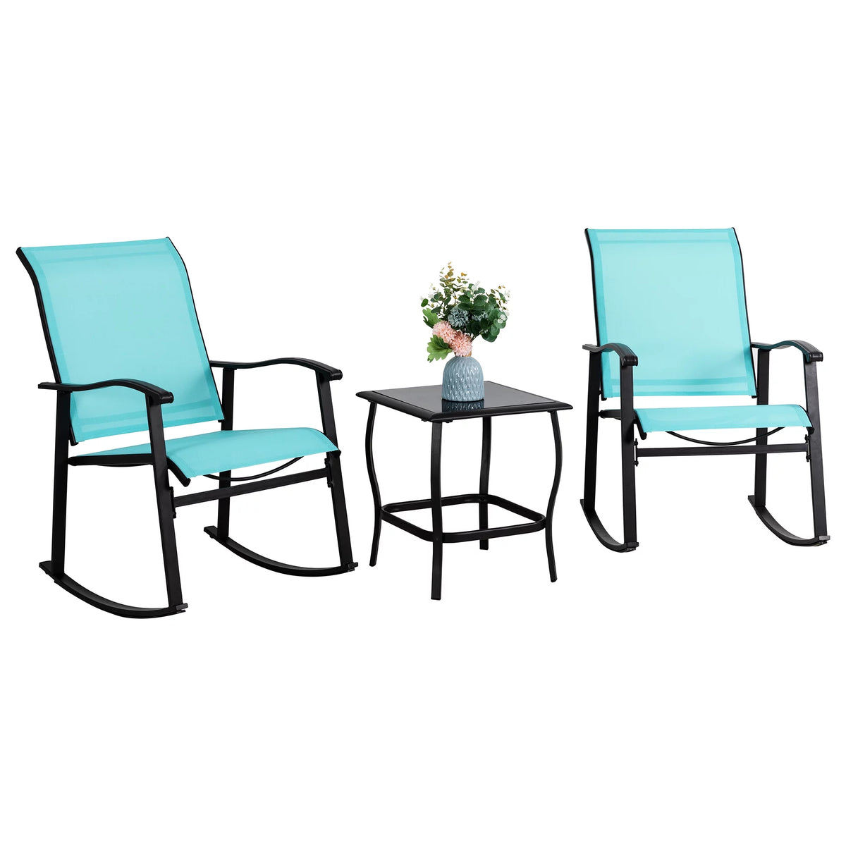 3 Piece Rocking Bistro Set with Rocker Chairs and Coffee Table Light Grey G55411