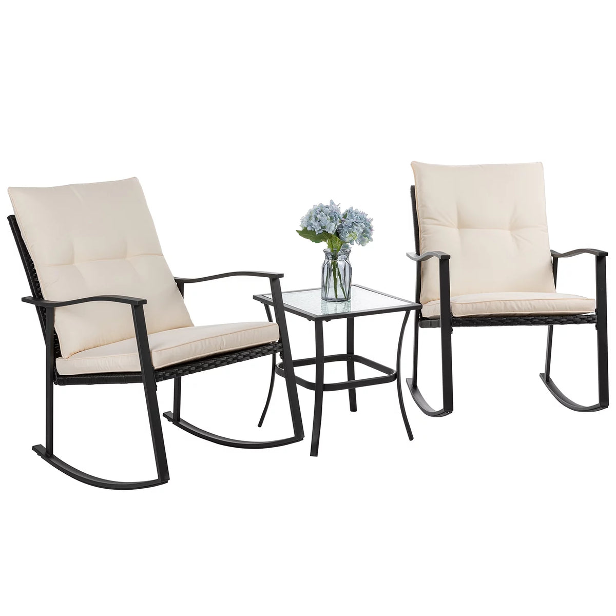 3 Piece Rocking Bistro Set with Rocker Chairs and Coffee Table Light Grey G55411