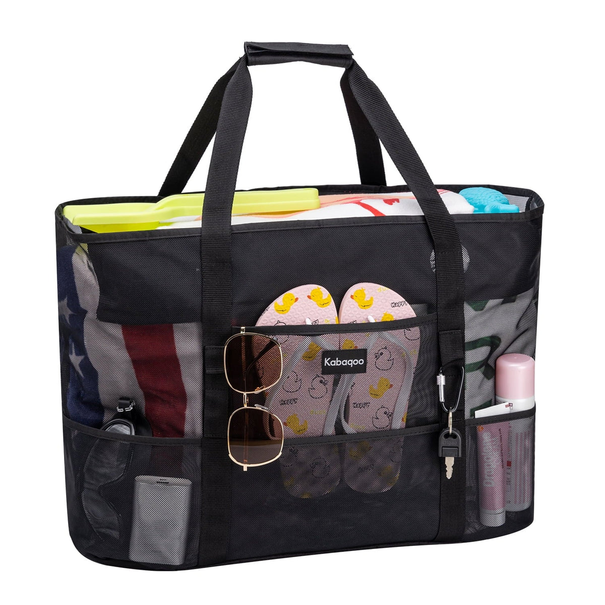 Orange Mesh Tote Bag with Zip and Pocket V808323