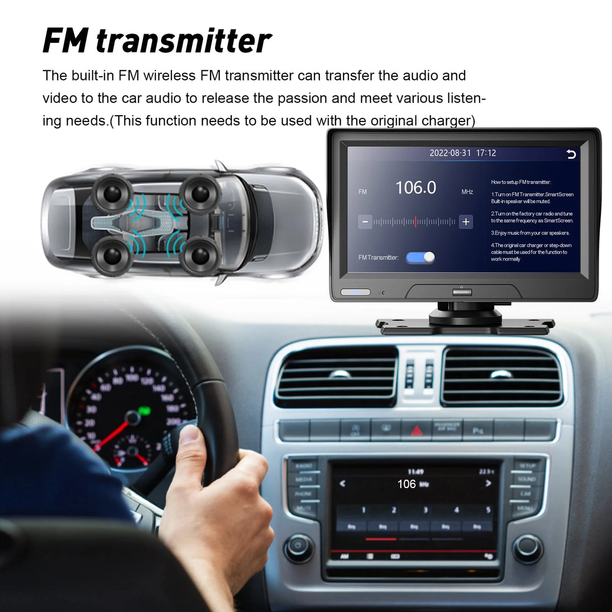7 inch Touchscreen Wireless Apple Carplay Android Auto Dash Cam O765361