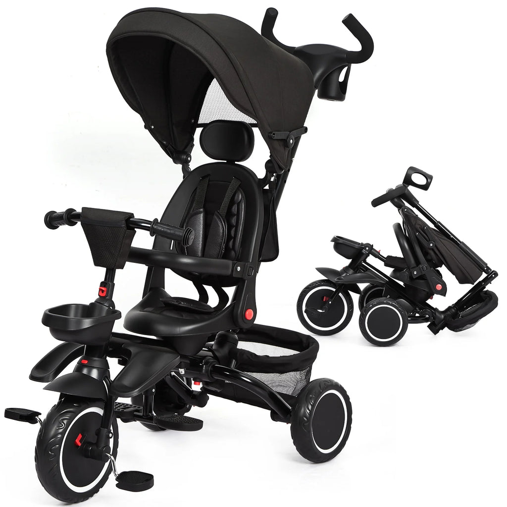 Folding Toddler Tricycle with Adjustable Canopy and Storage M59371